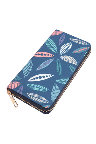 SMILE ABSTRACT PRINT LEATHER ZIPPER WALLET