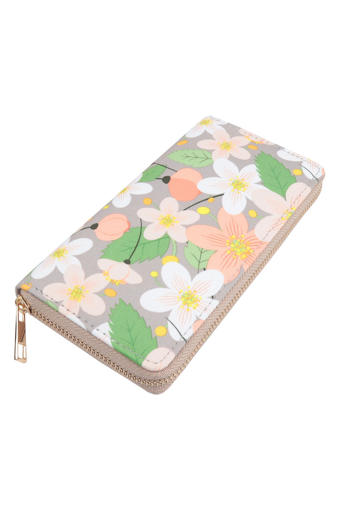 FLOWER PRINT LEATHER ZIPPER WALLET