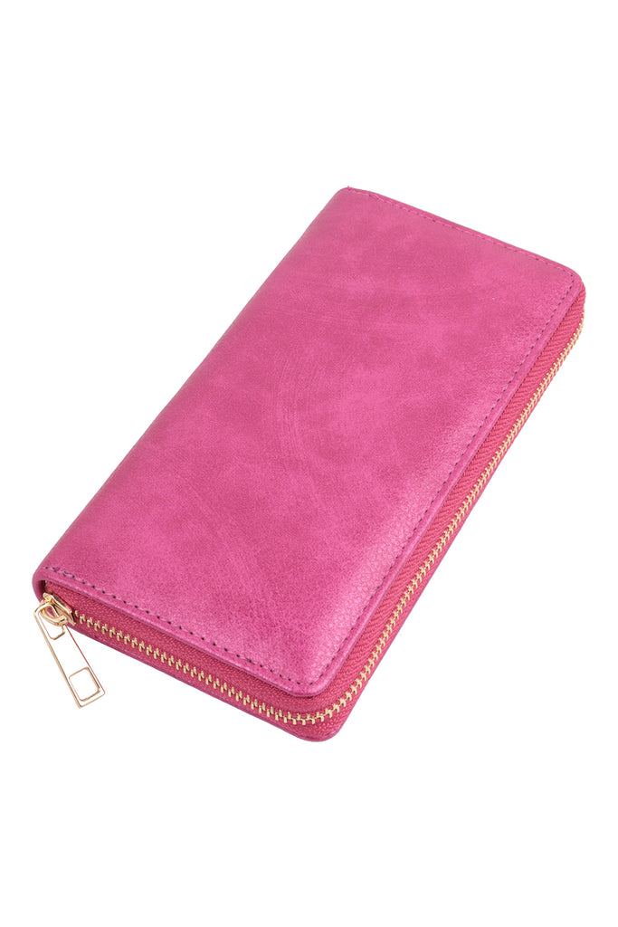 SOLID COLOR LEATHER ZIPPER WALLET