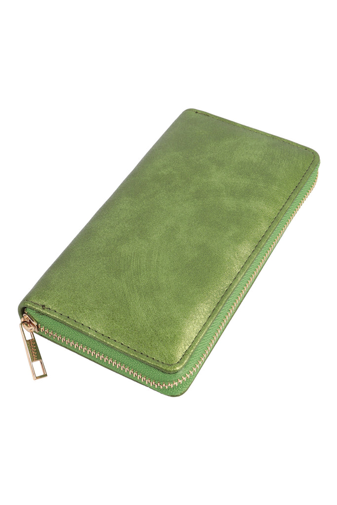 SOLID COLOR LEATHER ZIPPER WALLET