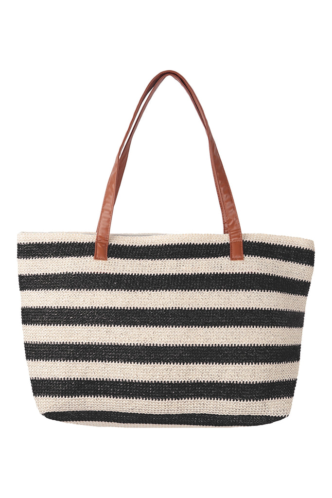 STRIPE KNIT PATTERN SUMMER TOTE BAG-