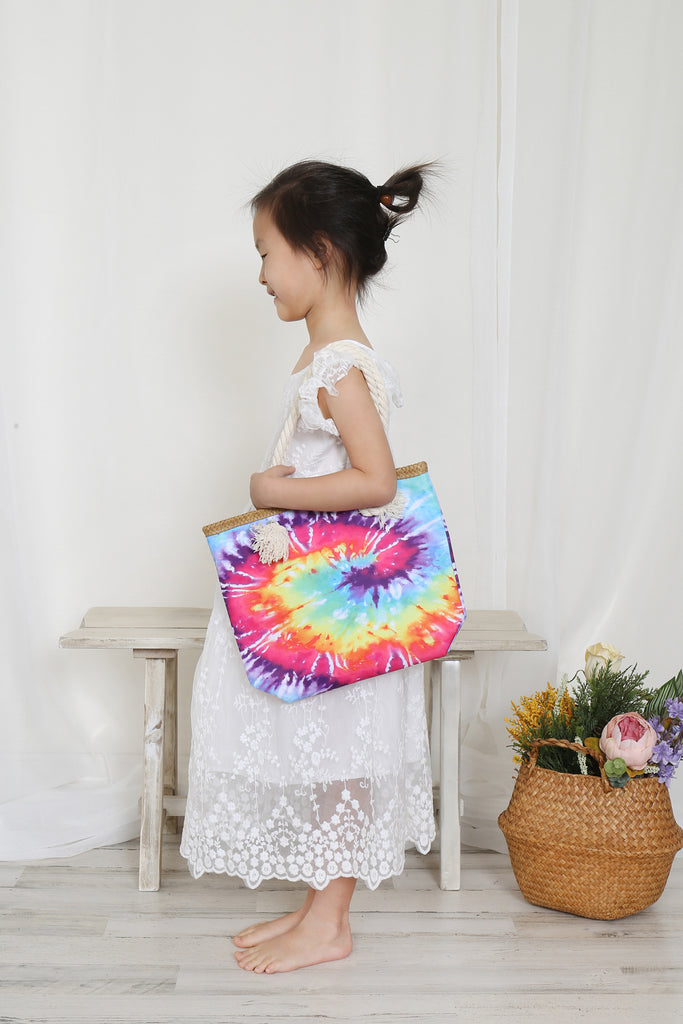 KIDS TIE DYE ROPE HANDLE SUMMER TOTE BAG