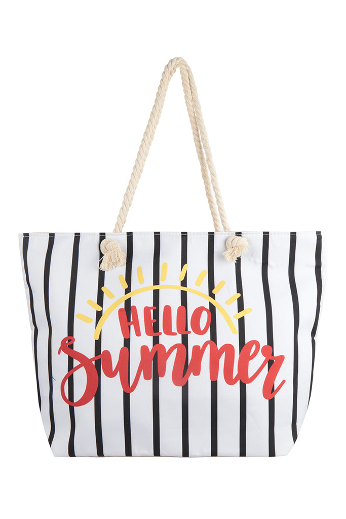 HELLO SUMMER STRIPED TOTE BAG WITH MATCHING WALLET