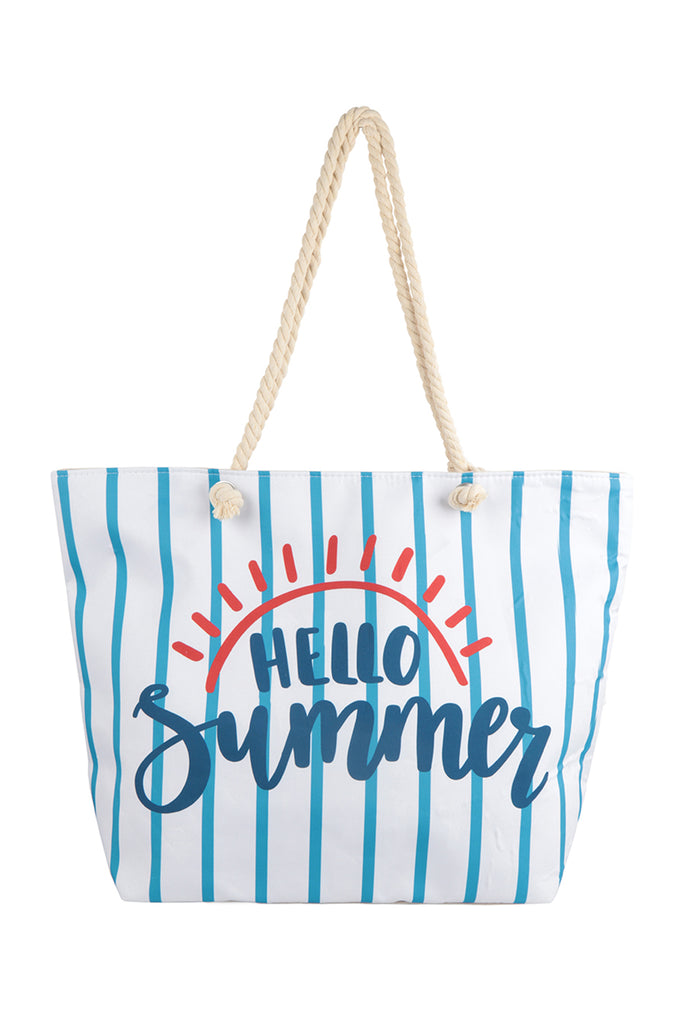 HELLO SUMMER STRIPED TOTE BAG WITH MATCHING WALLET