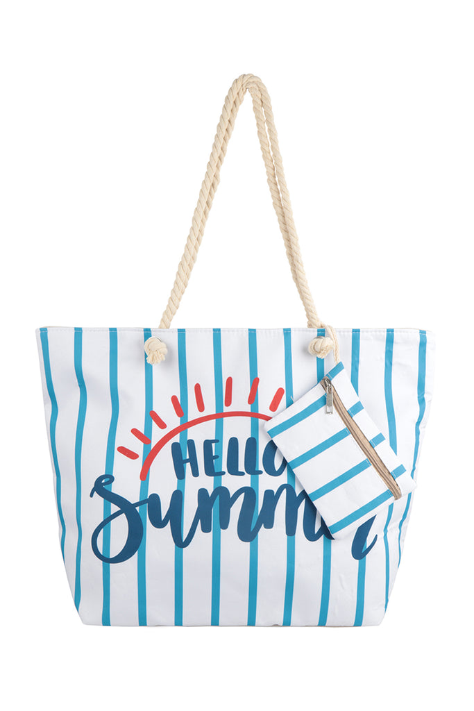 HELLO SUMMER STRIPED TOTE BAG WITH MATCHING WALLET