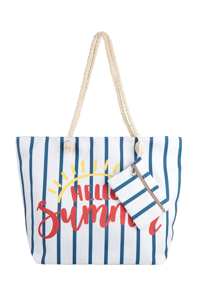 HELLO SUMMER STRIPED TOTE BAG WITH MATCHING WALLET