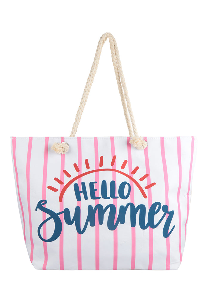 HELLO SUMMER STRIPED TOTE BAG WITH MATCHING WALLET
