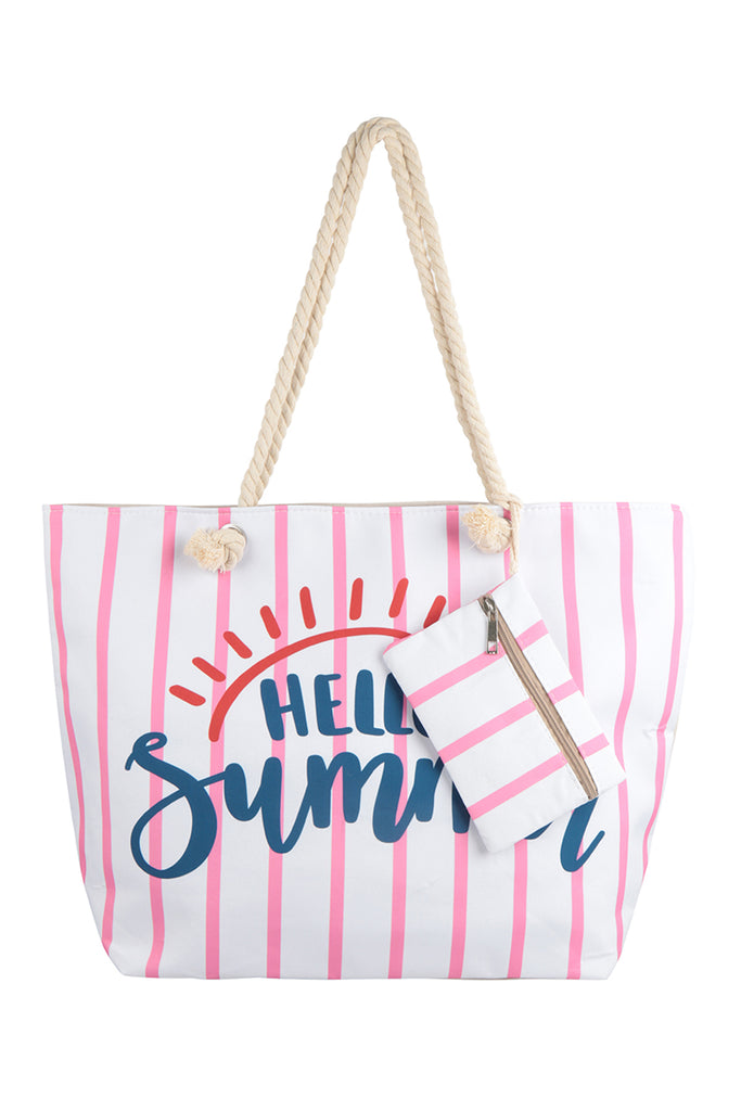 HELLO SUMMER STRIPED TOTE BAG WITH MATCHING WALLET