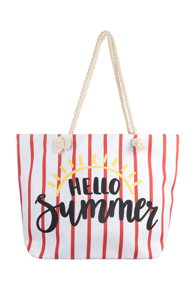 HELLO SUMMER STRIPED TOTE BAG WITH MATCHING WALLET