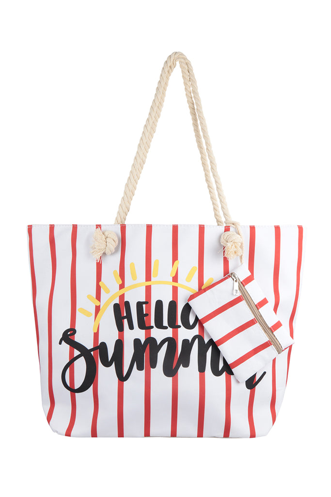 HELLO SUMMER STRIPED TOTE BAG WITH MATCHING WALLET