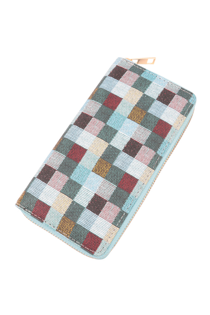 MULTICOLOR TILE PATTERN LEATHER ZIPPER WALLET
