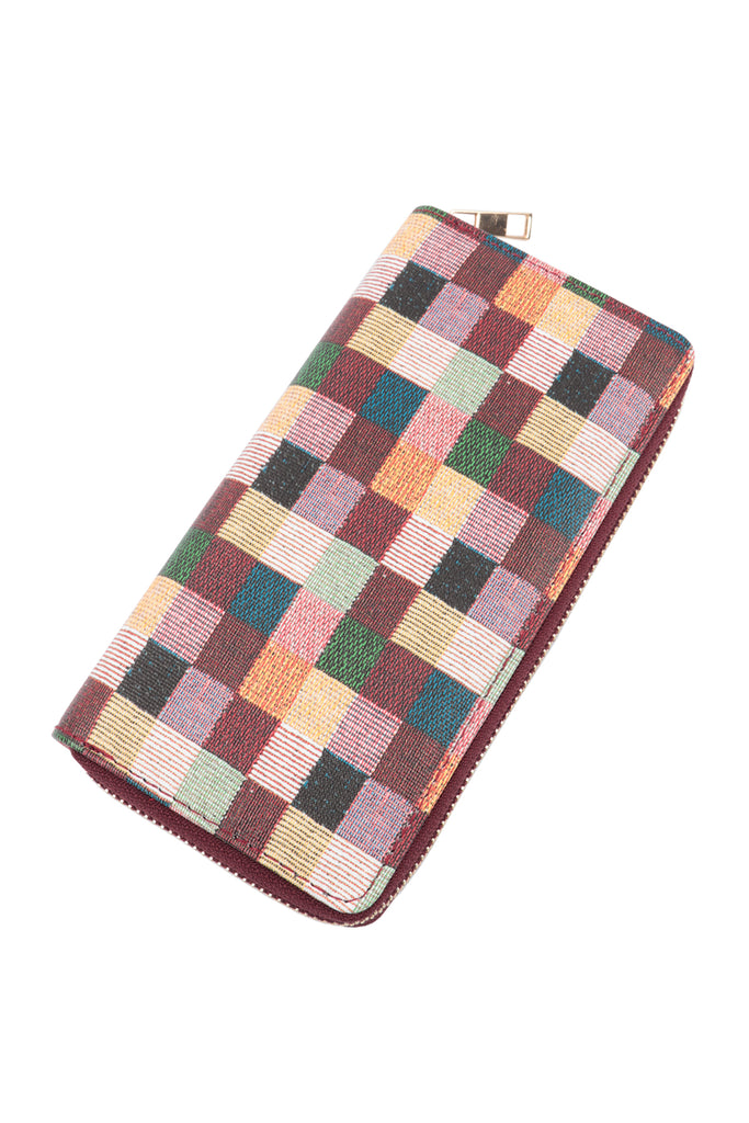 MULTICOLOR TILE PATTERN LEATHER ZIPPER WALLET