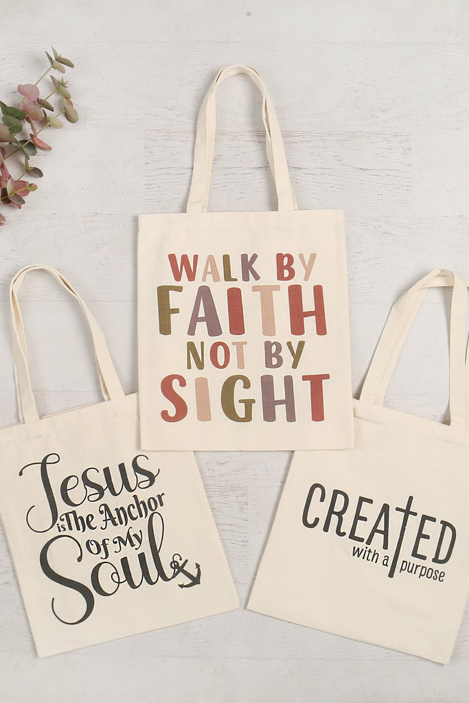 WALK BY FAITH PRINT TOTE BAG