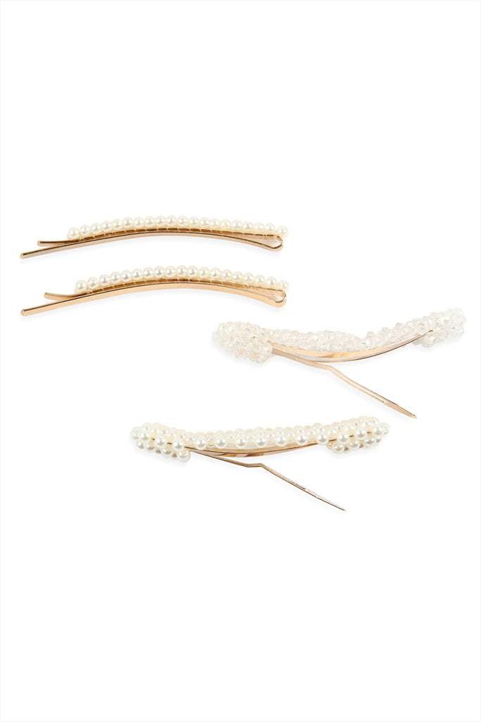 PEARL AND GLASS BEADS HAIR PIN SET