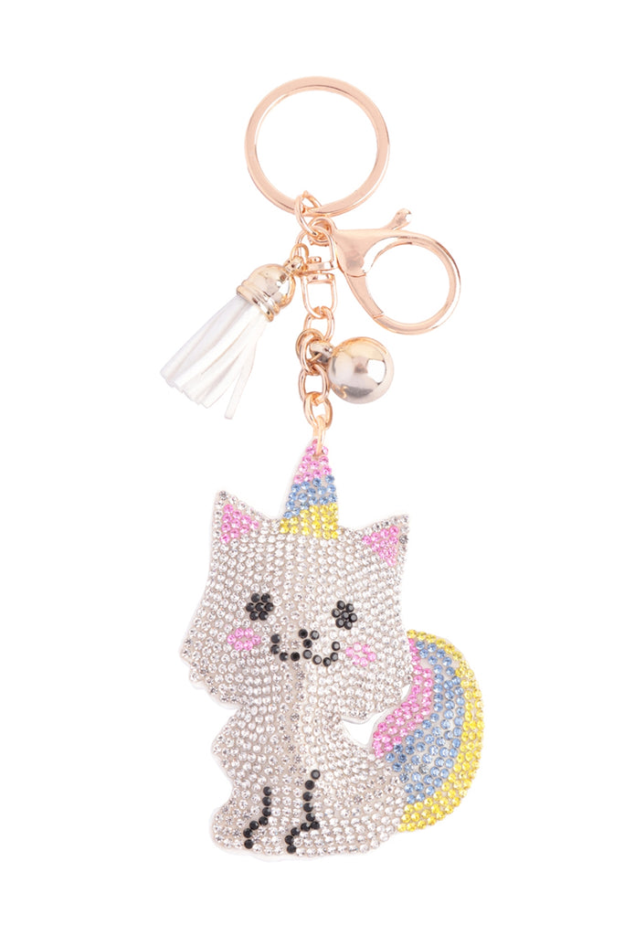 CUTE CAT RHINESTONE TASSEL KEYCHAIN