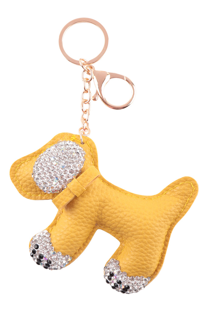 LEATHER PUPPY W/ RHINESTONE KEYCHAIN