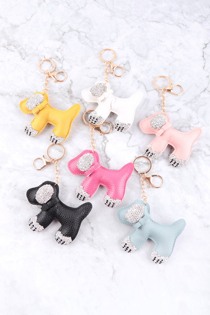 LEATHER PUPPY W/ RHINESTONE KEYCHAIN