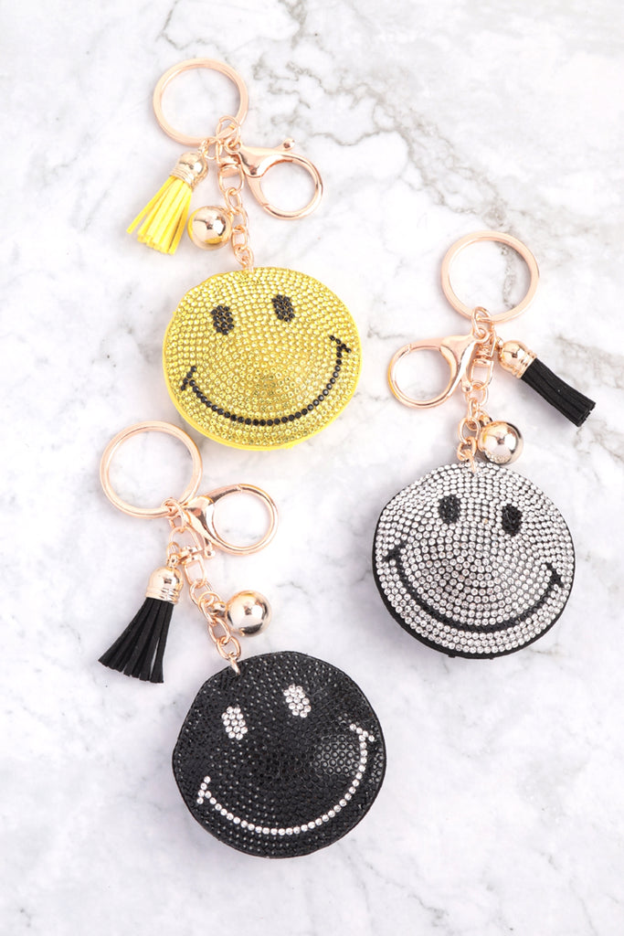 SMILEY RHINESTONE TASSEL KEYCHAIN