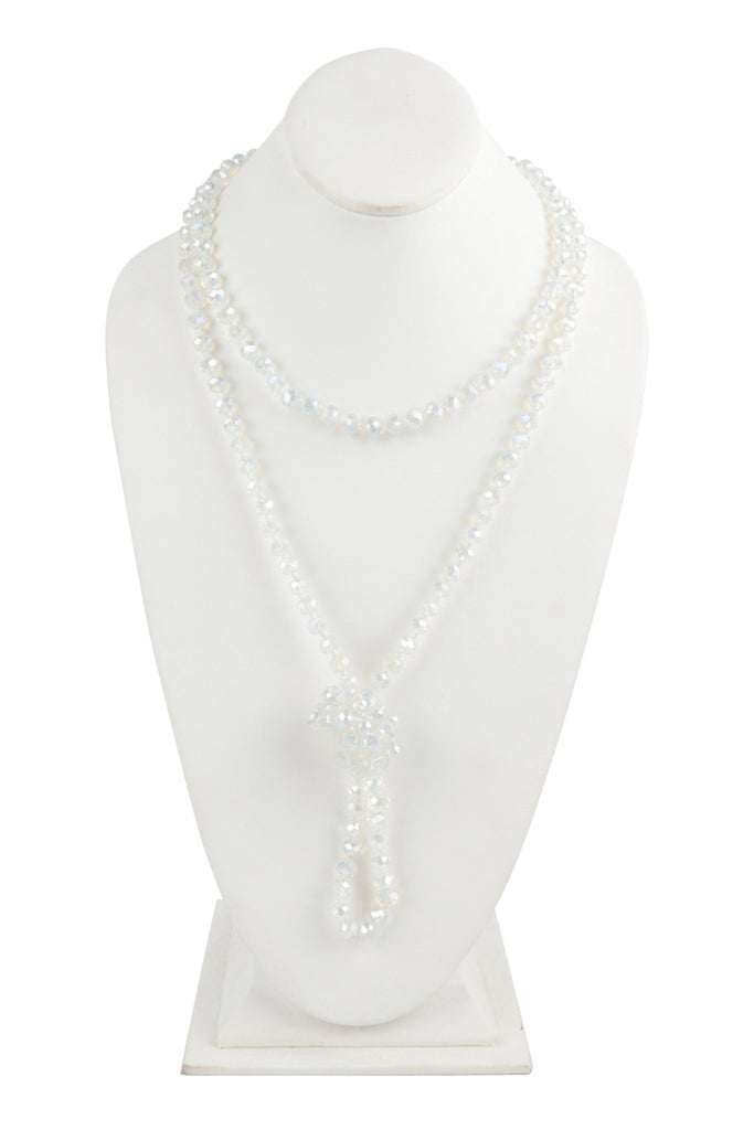 60" LONG KNOTTED GLASS BEADS NECKLACE