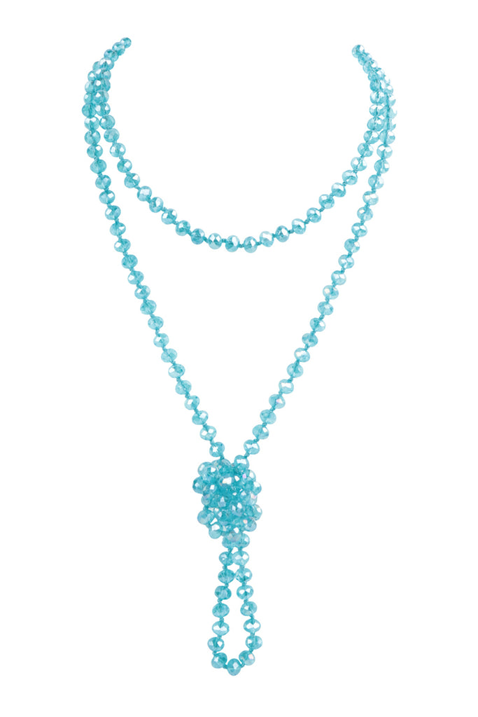 60" LONG KNOTTED GLASS BEADS NECKLACE