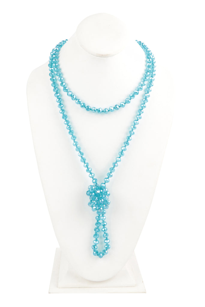 60" LONG KNOTTED GLASS BEADS NECKLACE