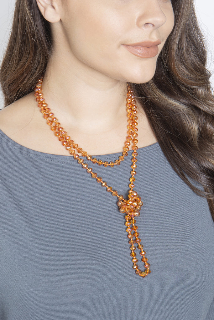 60" LONG KNOTTED GLASS BEADS NECKLACE