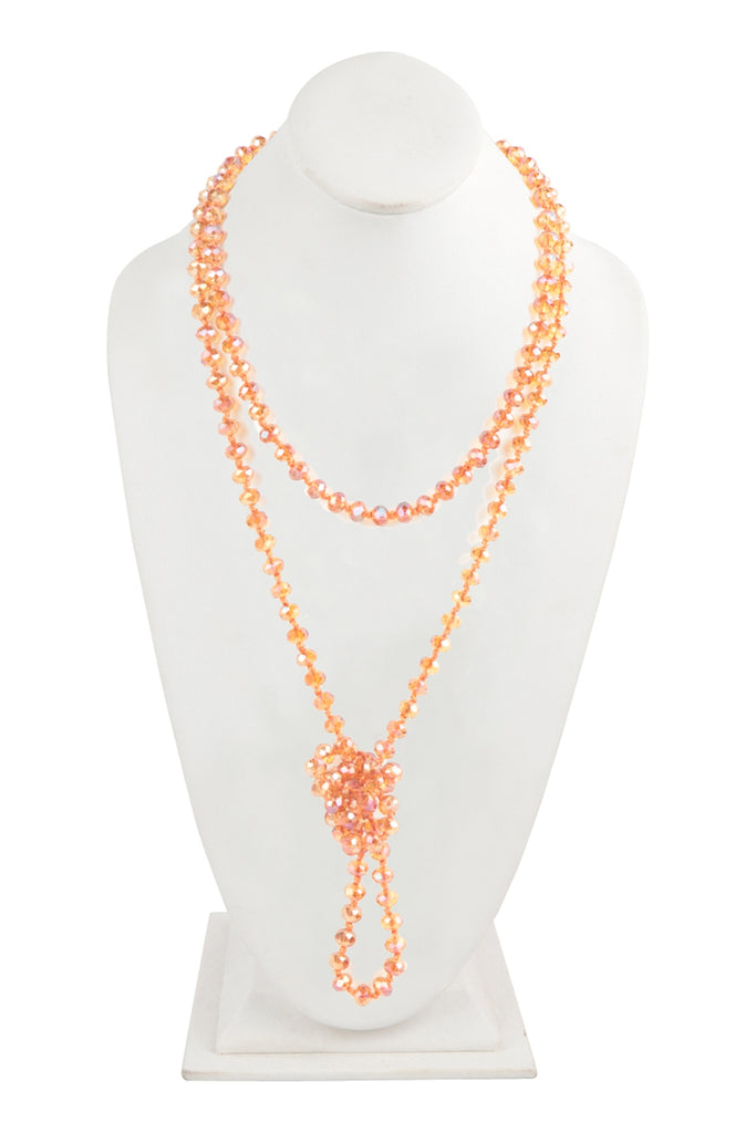 60" LONG KNOTTED GLASS BEADS NECKLACE