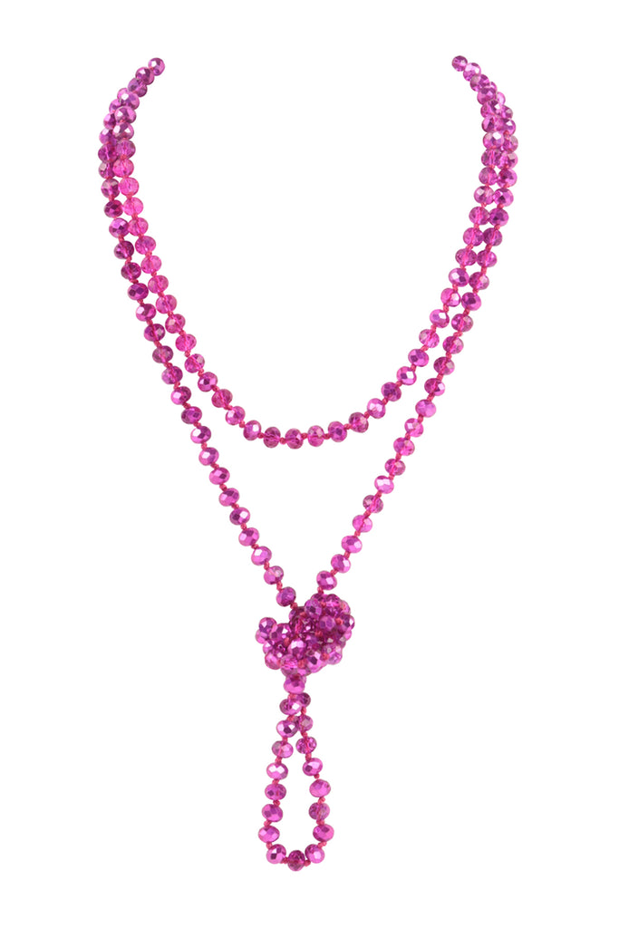 60" LONG KNOTTED GLASS BEADS NECKLACE
