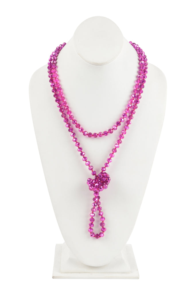 60" LONG KNOTTED GLASS BEADS NECKLACE
