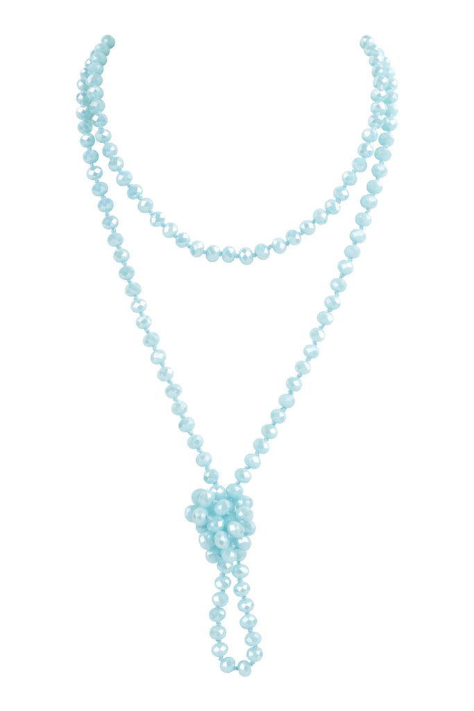 60" LONG KNOTTED GLASS BEADS NECKLACE