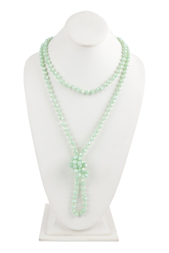 60" LONG KNOTTED GLASS BEADS NECKLACE