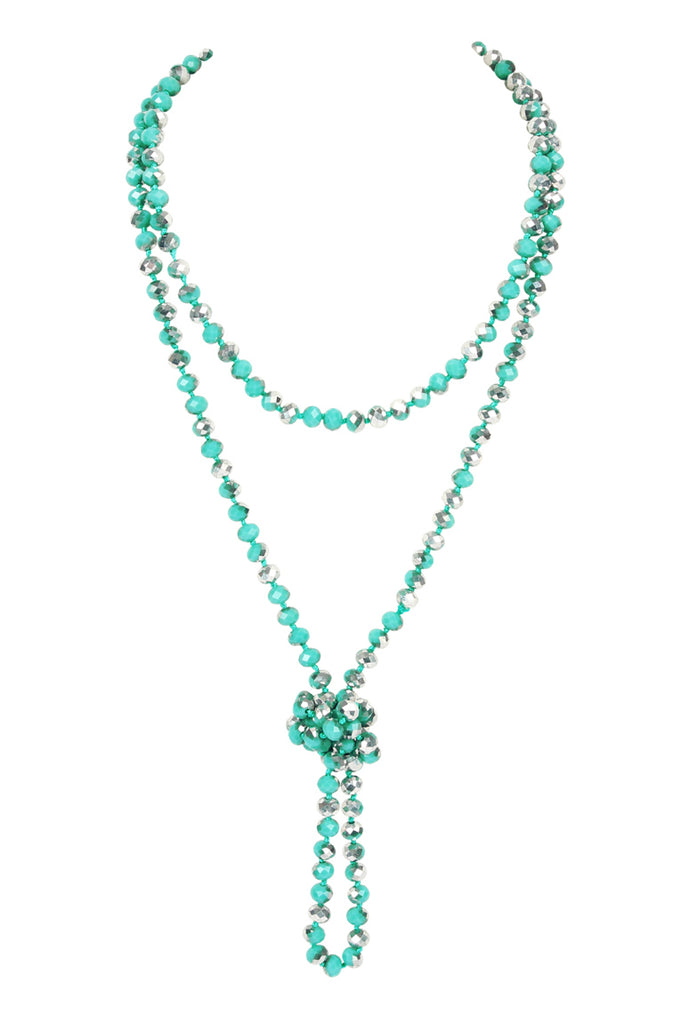 60" LONG KNOTTED GLASS BEADS NECKLACE
