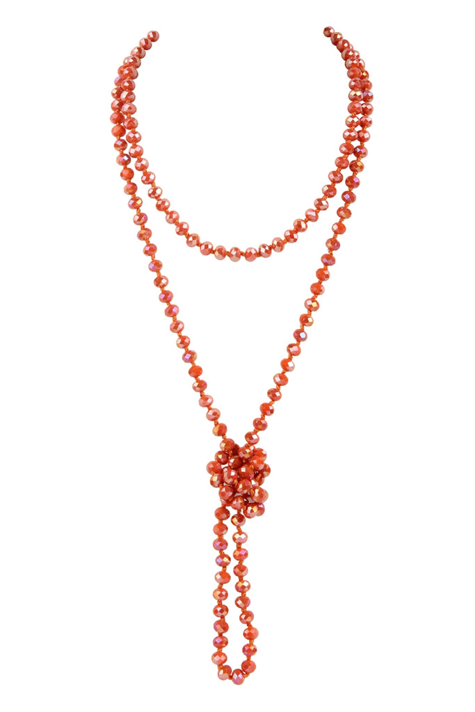 60" LONG KNOTTED GLASS BEADS NECKLACE