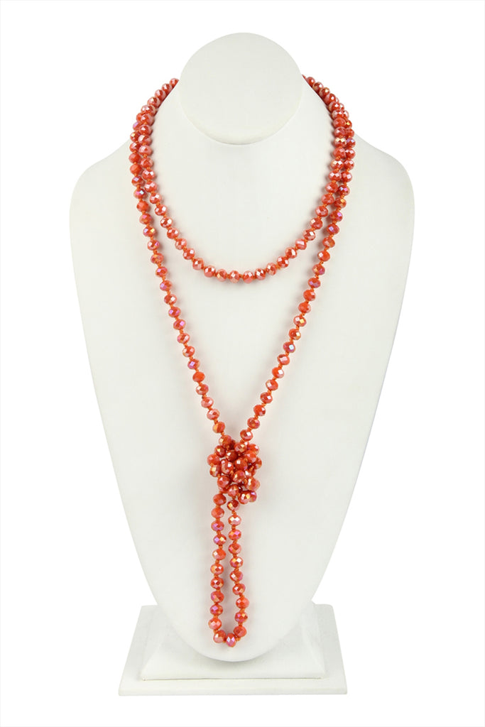 60" LONG KNOTTED GLASS BEADS NECKLACE
