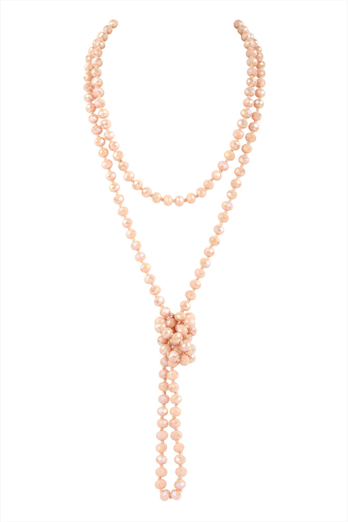 60" LONG KNOTTED GLASS BEADS NECKLACE
