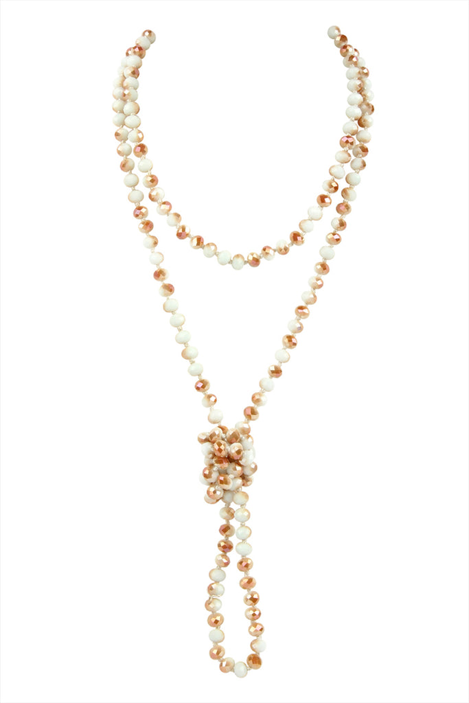 60" LONG KNOTTED GLASS BEADS NECKLACE