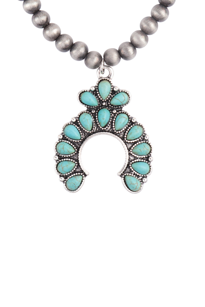 WESTERN CONCHO NATURAL STONE HALF CIRCLE PENDANT NECKLACE