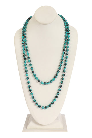 LAYERED CHAIN, NATURAL STONE CHIP MIX BEADS CRESCENT PENDANT NECKLACE