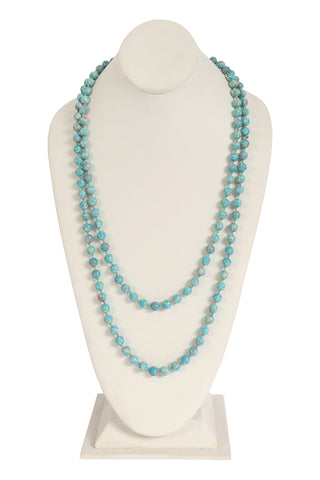 LAYERED CHAIN, NATURAL STONE CHIP MIX BEADS CRESCENT PENDANT NECKLACE