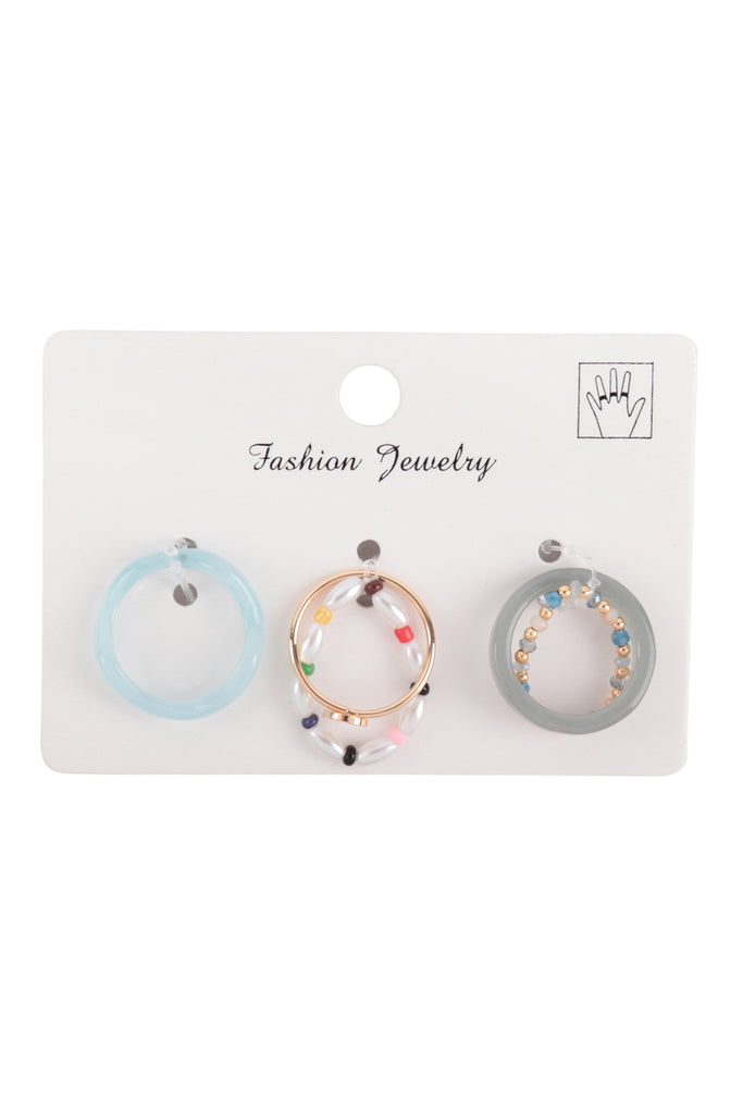 WAVY RESIN BEADED ELASTIC ASSORTED 5PCS RING SET