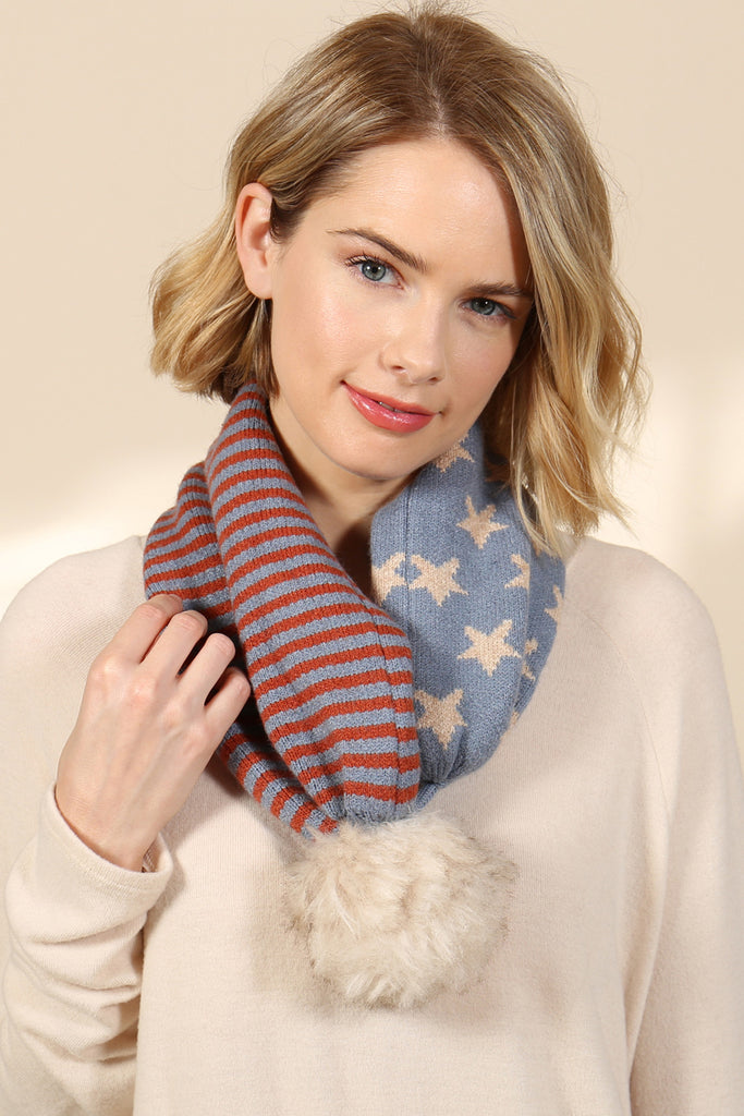 USA ACCENT LIGHT PRINT POM DUAL PURPOSE BEANIE SCARF