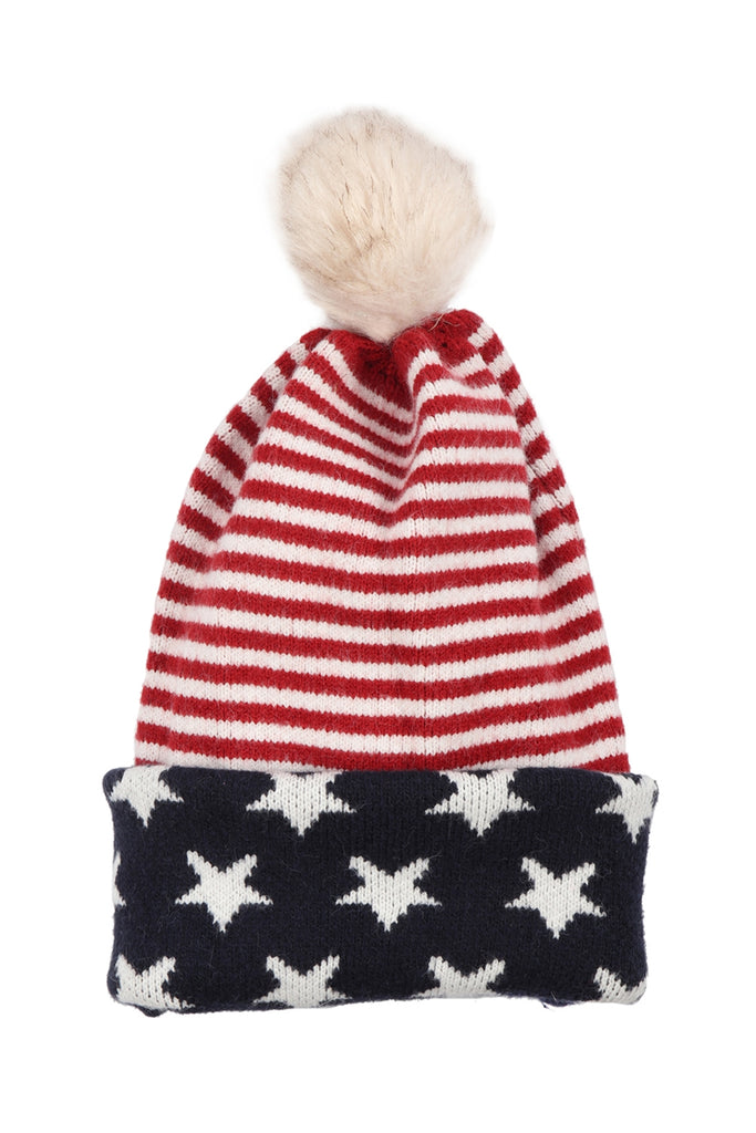 USA ACCENT LIGHT PRINT POM DUAL PURPOSE BEANIE SCARF