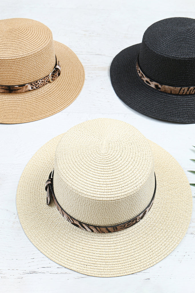 SUMMER BRIM HAT W/ LEOPARD ACCENT BELT