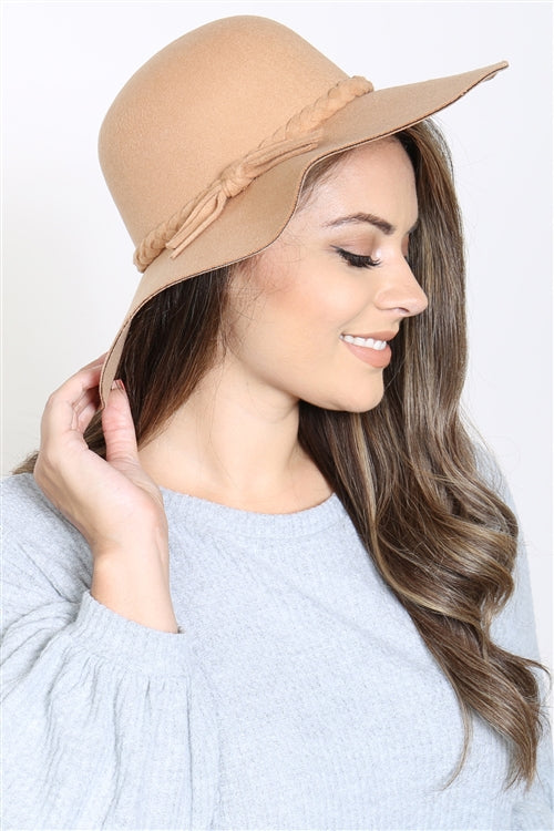 BOWLER FASHION BRIM SUMMER HAT WITH BRADED TIE