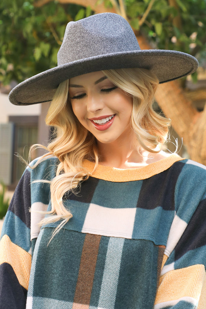 FELT FASHION BRIM HAT W/ LEATHER BRAIDED