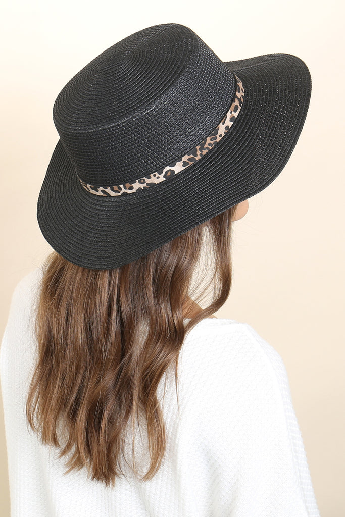 PANAMA BRIM HAT WITH LEOPARD BUCKLE ACCENT