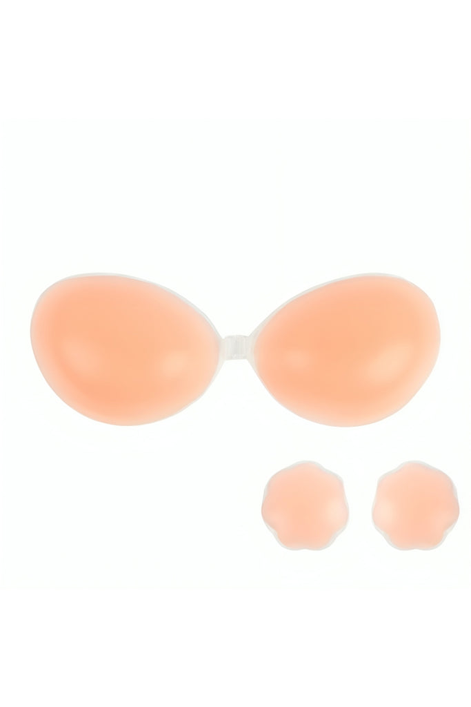 ADHESIVE SILICONE REUSABLE STRAPLESS NU BRA WITH NIPPLE TAPE
