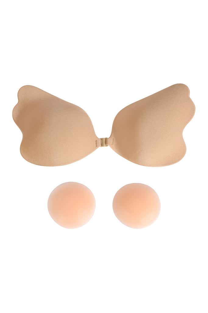 BRA CLOTH INVISIBLE WING SHAPE STRAPLESS DOUBLE PUSH UP NU BRA WITH NIPPLE COVER TAPE