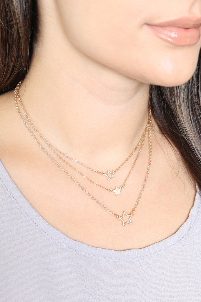 LAYERED CHAIN OPEN STAR INLINE NECKLACE SET