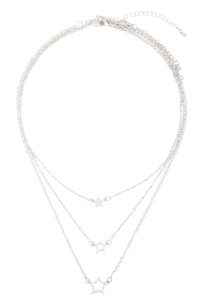 LAYERED CHAIN OPEN STAR INLINE NECKLACE SET